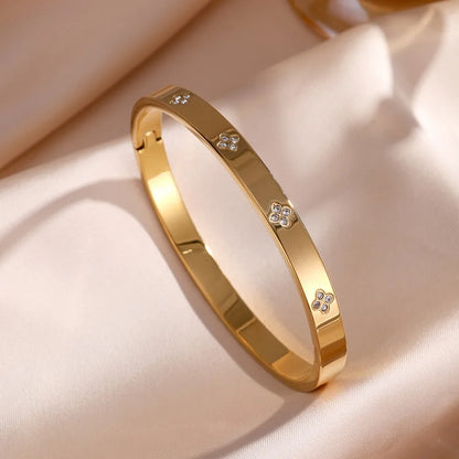 Titanium Steel Stacked Bracelet Couple's Shiny Zircon Inlaid Stainless Steel Bangles Gold Color Female Jewelry Gift.