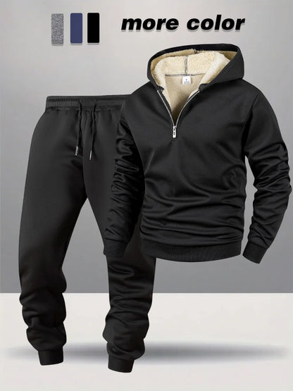 Autumn and Winter Men's Casual Tracksuit High Quality Daily Sports Jogging Suit Half-Zipper Hooded + Sweatpants two-piece Set.