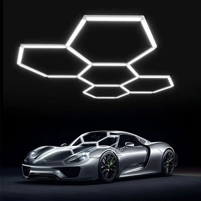 High brightness honeycomb hexagonal garage LED light 6500K suitable for garages, 4S workshops, car beauty shops, gyms.