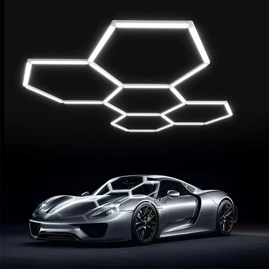High brightness honeycomb hexagonal garage LED light 6500K suitable for garages, 4S workshops, car beauty shops, gyms.