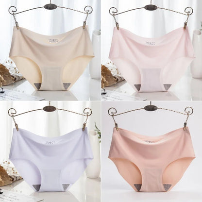 4PCS/Set Plus Size Women's Panties Solid Seamless Underwear Comfortable Breathable Ice Silk Sexy Lingerie Intimates Underpants