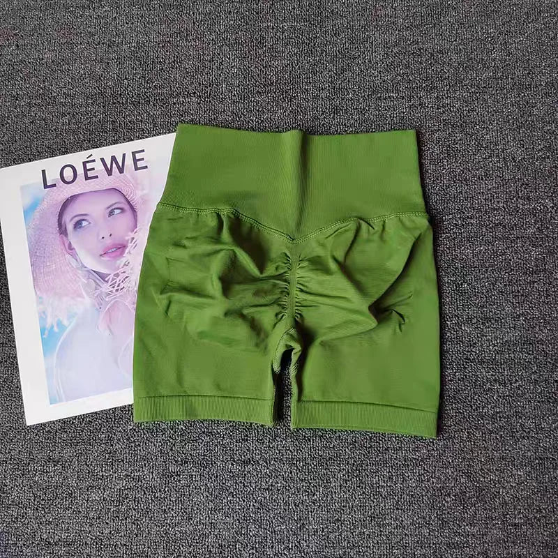 Summer High-Waist Women's Yoga Shorts Breathable Fitness Shorts Butt Lift Sports Running Cycling Push-Up Workout Gym Shorts.