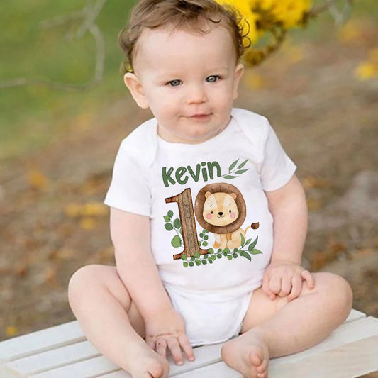 Personalisiertes Safari-Tier mit Namen, Baby-Strampler für Neugeborene, Wild One Jungle, Geburtstagsparty, Bodysuit, Overall, Geschenke für die Babyparty.