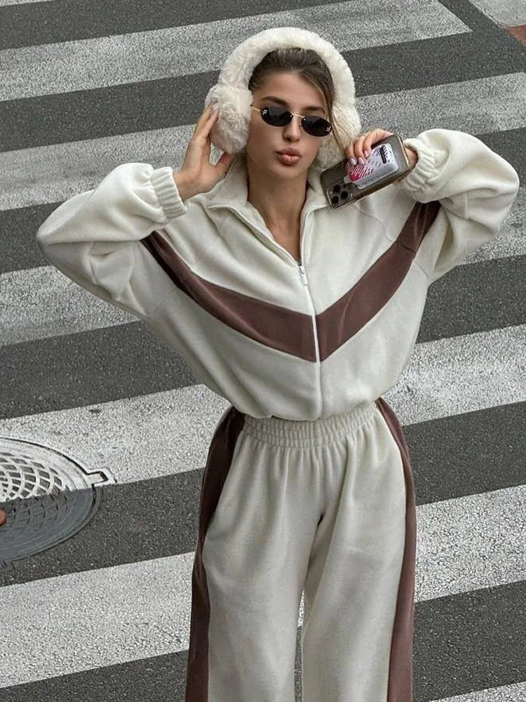 Women's Ready Zip Front Set Street Style Lightweight Hoodie & Pants Two Piece Sports Casual Fashion Loose Outdoor Outfit