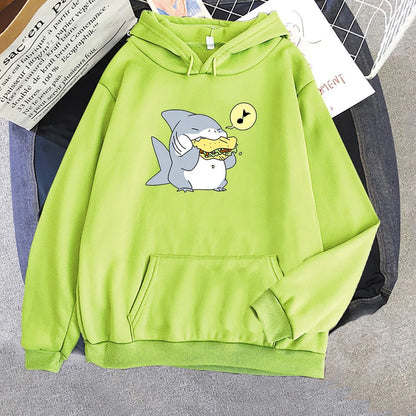 Jeff The Landshark Cute Hoodies Cartoon Print Harajuku Manga Sweatshirt Long-sleeved Fleece Clothing Sudaderas Casual Pullovers.