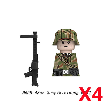 Military WWII Figure Building Blocks Accessories MP40 Rocket Launcher MG42 Officer Army Camouflage Soldier Pzf 98K Toy Gift N029