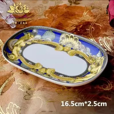 Luxury Blue Ocean Bone China Dishes Plates Western Clubhouse Upscale Heart Of The Sea Ceramic Tableware Decorative Plate