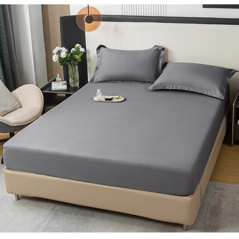 1Pc Fitted Bed Sheet With Elastic Band Solid Color Anti-slip Adjustable Mattress Cover for Single Double (No Pillowcase）.
