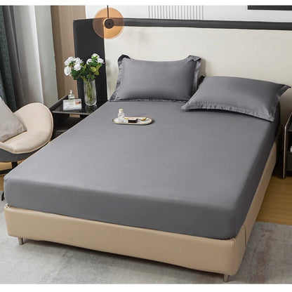 1Pc Fitted Bed Sheet With Elastic Band Solid Color Anti-slip Adjustable Mattress Cover for Single Double (No Pillowcase）.