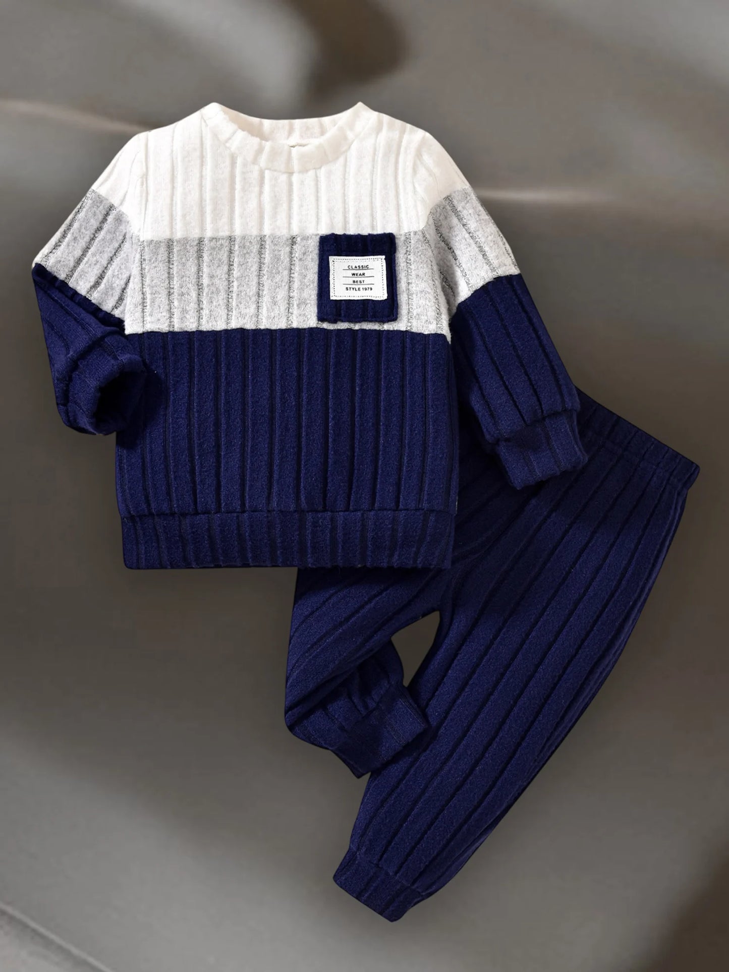 VISgogo 0-3 Years Boys Fall 2Pcs Clothes Sets Long Sleeve O Neck Patchwork Pullover Solid Color Pants.