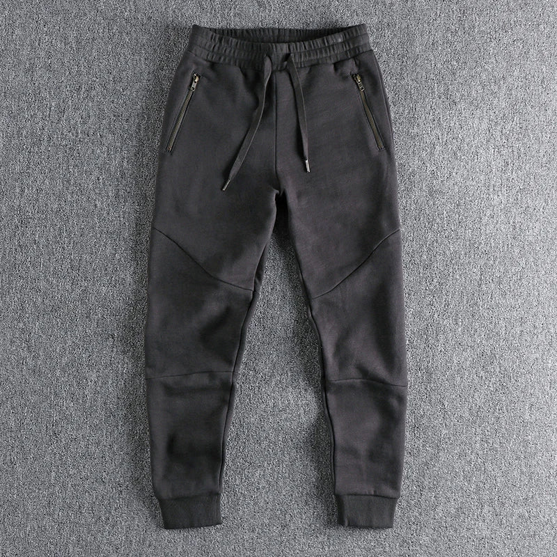 Autumn Winter American Retro Thick Sweatpants With Velvet Men's Pure Cotton Washed Heavyweight Knitted Sports Ankle-tied Pants.