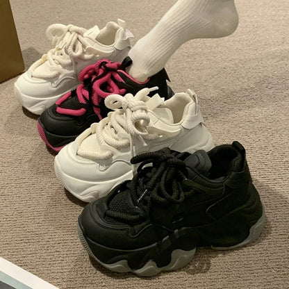 Women Chunky Platform Sneakers Women Autumn Fashion Breathable Mesh Sport Casual Sneakers Female Thick Bottom Vulcanized Shoes.