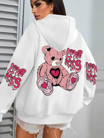 Rosa Liebe Kuss Kunst Brief Drucke Hoodies Frauen Tasche Herbst Hoody Fleece Mehrfarbige Streetwear Unisex Hip Hop Y2K Kleidung