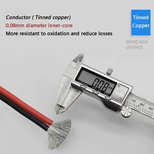 Super Soft 2 Pin Black Red Silicone Cable 28awg 26 24 22 20 18 16 14 12awg 10awg 8awg High Temperature Resistant Tin-Copper Wire.