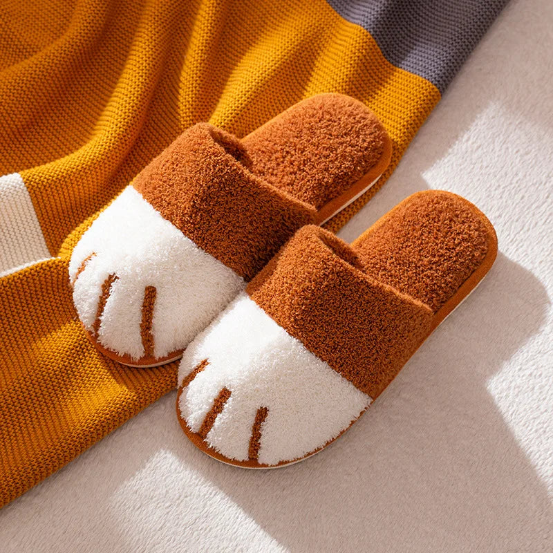 Evshine Cat Paw Warm Slippers For Women Winter Plush House Slippers Cute Fashion Fur Slippers Couple Indoor Bedroom Fuzzy Shoes.