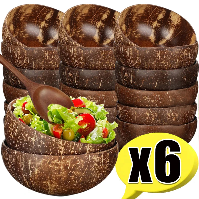 Wholesale Natural Coconut Bowls For Serving Dishes Salad Oatmeal Yogurt Reusable Wooden Coconut Shell Bowl Kitchen Tableware Set.