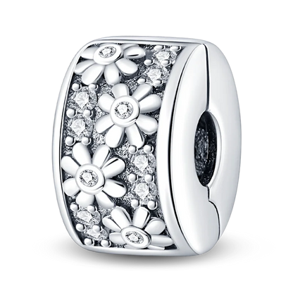Silver Clasp 925 Sterling Silver CZ pave Clip Charms Daisy Beads Stopper Safety Chain fit Original Bangle Bracelet Jewelry Clip