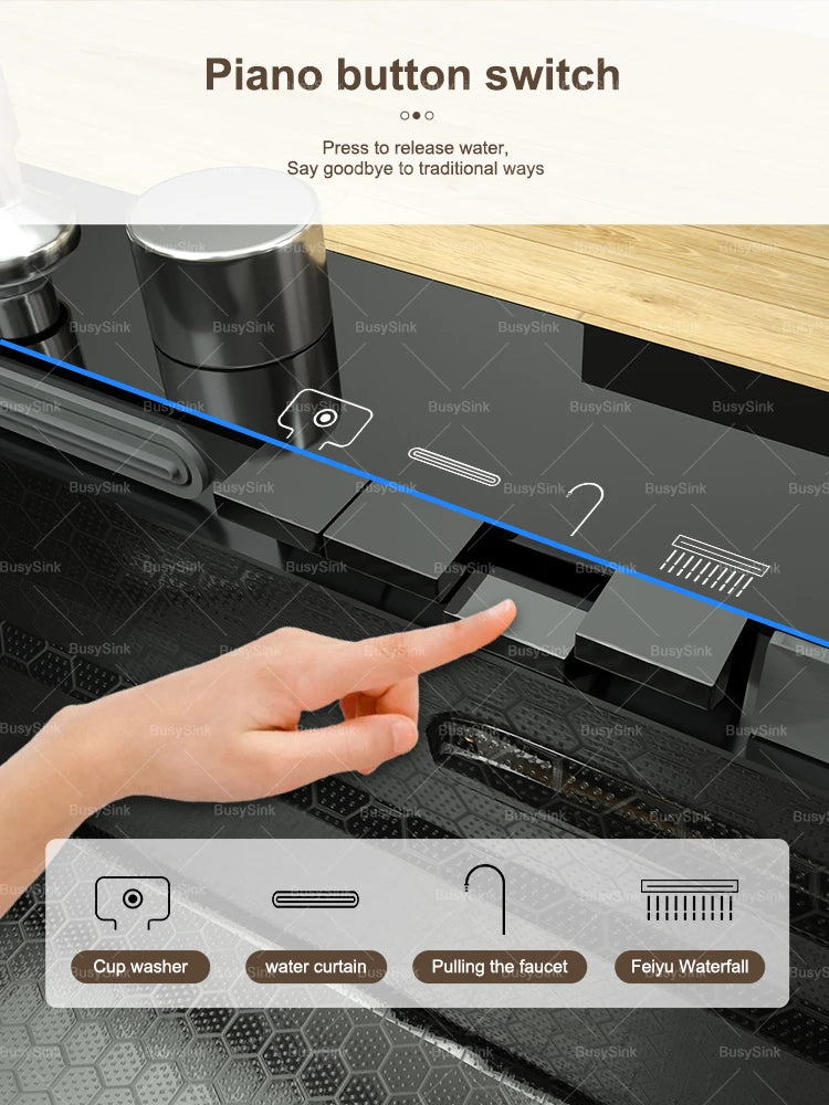 Extra Large Single Bowl Stainless Steel Waterfall Kitchen Sink Digital Display Multifunctional Household Vegetable Washing Sink