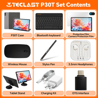 Teclast P30T Set 10.1" Tablet Android 14 T606 8-core Max 12GB RAM 128GB ROM 6000mAh Keyboard/Case/Mouse/Stylus/Headphone/Stand.