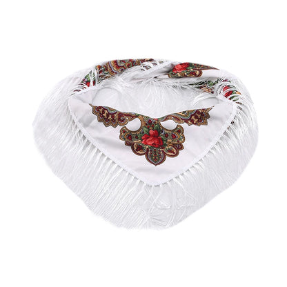 Women Luxury Floral Printed Russian Scarf Ukrainian Fringed Square Scarves Babushka Handkerchief Head Wraps Travel Shawl