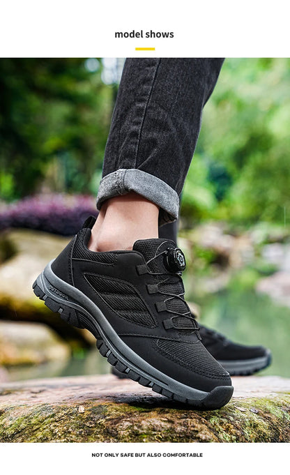 Männer Turnschuhe Stilvolle Rotierenden Schnalle Wanderschuhe Einfarbig Komfortable Nicht-slip Sportliche Schuhe Plus Größe Männer Schuhe Leder.
