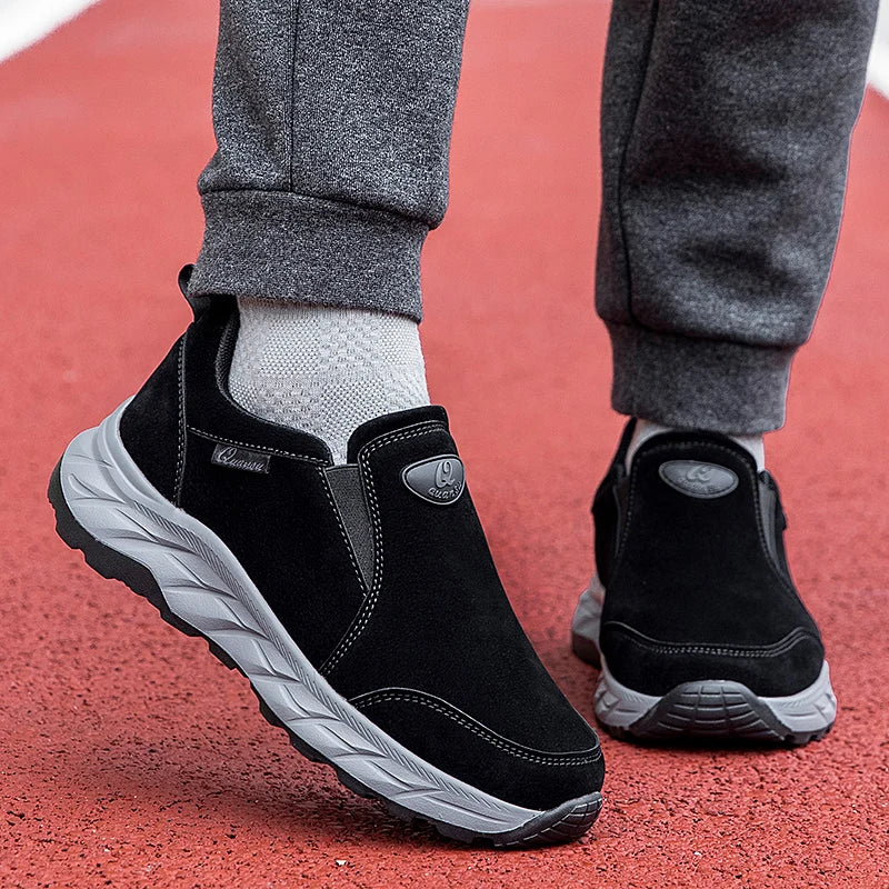 Mens Walking Shoes Leather Anti Slip Wear-resistant Autumn Fashion High-quality Soft Sole Comfortable Casual Flat Sneakers Man.