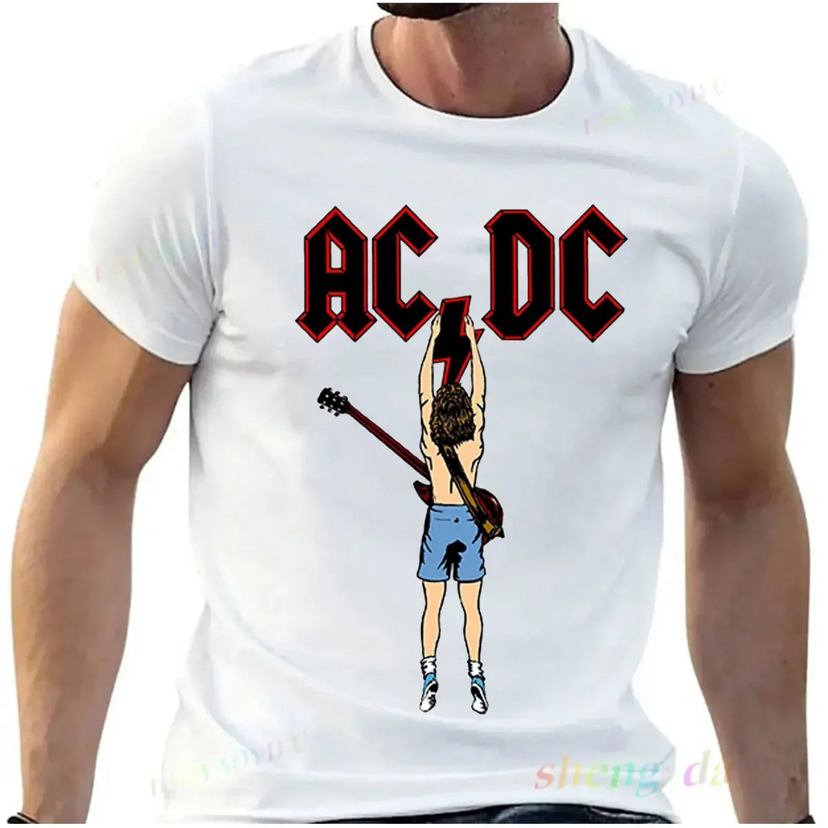 Pop singer Rock Band AC DC T-shirt Casual fashion men's short sleeve summer pure cotton breathable moisture absorption sweat.