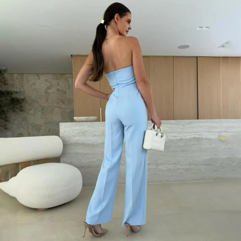 Soft Breathable Jumpsuit Elegant Women's Strapless Jumpsuit Stylish Off Shoulder Romper with High Waist Wide Leg Chic for Women.