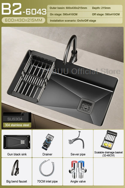 304 Stainless Steel Kitchen Sink Single Bowl Thickened Material Undermount Basin Vegatable Workstation With Drain Accessories