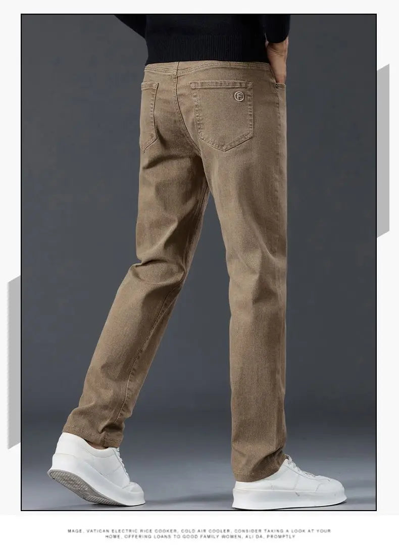 Male Brand Jeans Clothing Light Luxury Stretch Looes Fit Pants Comfortable Soft Business Fashion Straight Casual Denim Trousers.