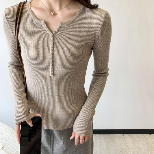 2026 frühling Herbst Grundlegende Pullover Gestrickte Frauen Pullover Taste Oansatz Pullover Weibliche Pullover Schlank Solide Bold Streifen Tops.