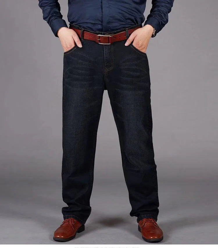 Übergroße Jeans für Herren 10XL (50 Zoll) – Stretchhose mit geradem Bein in Übergröße, Blau, große und große Streetwear, klassisches 5-Taschen-Design.