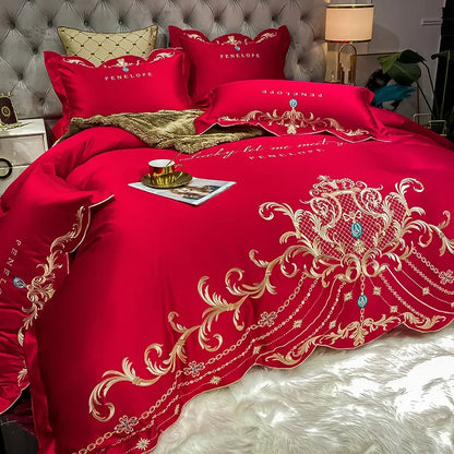 European-Style Bed Sheet Four-Piece Set 100 Cotton High-End Atmospheric Ice Silk Quilt Cover Pure Cotton Bedding