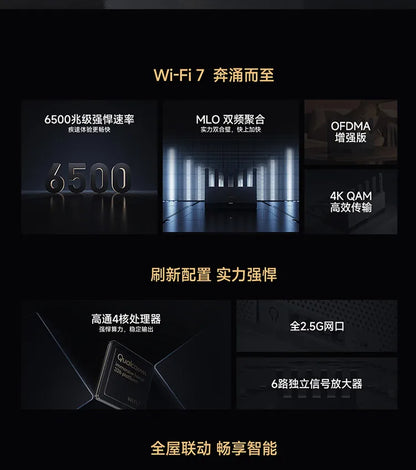 Xiaomi Router BE6500 Wi-Fi 7 4-Core 2.5G Ethernet Port lOT Intelligent Linkage Mesh Networking MLO Dual Bands Mijia APP Control.