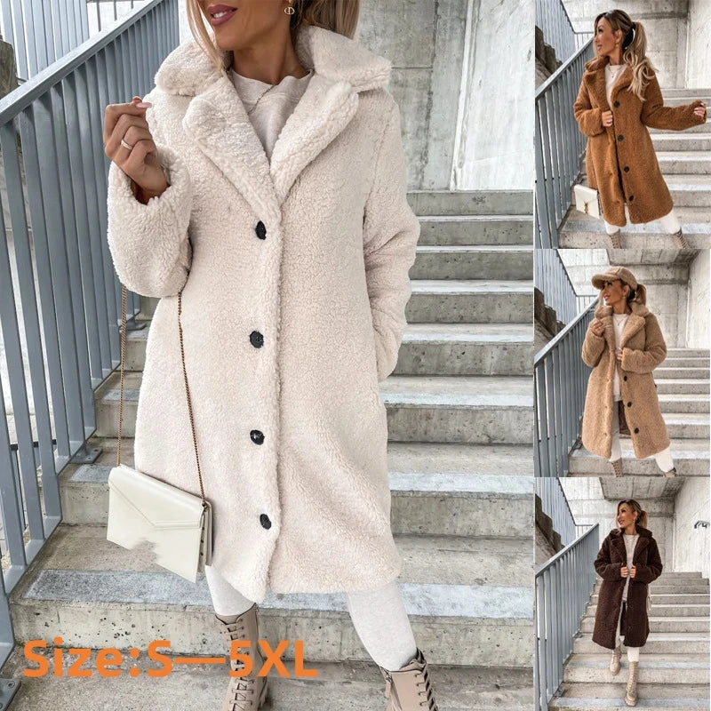 2025 frauen Winter Faux Wolle Mischungen Warme Mantel Einreiher Oberbekleidung Teddy Plüsch Mäntel Weibliche Chic Streetwear Mäntel 5XL.