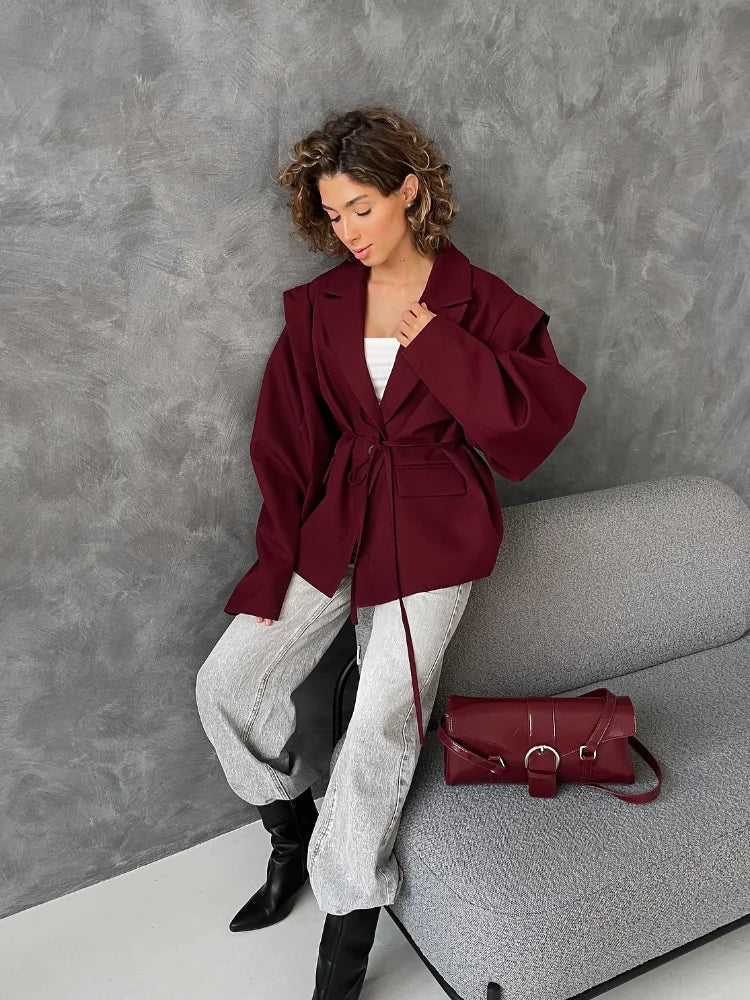 Fashion Solid Revers Hals Schulter Pad Anzug Jacke Frauen Langarm Eine Taste Spitze Up Mantel 2025, Herbst Neue Highstreet Büro Tragen.