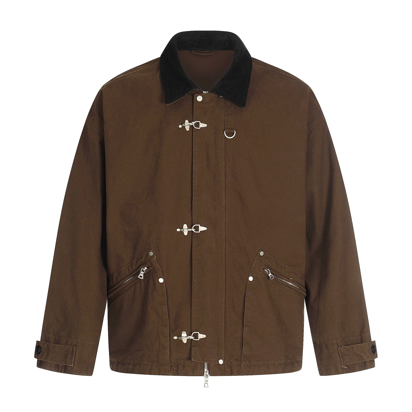 Men Washed Cotton Metal Buckle Streetwear Vintage Loose Casual Short Bomber Cargo Jacket Couple Spring Autumn Coat Outerwear.