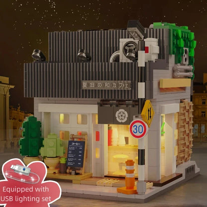 Cada Japanese Sushi HouseBricks Shop LED Japanese Steamed Bun House Building Blocks Summer Cafe cada Toy Street View Series set.