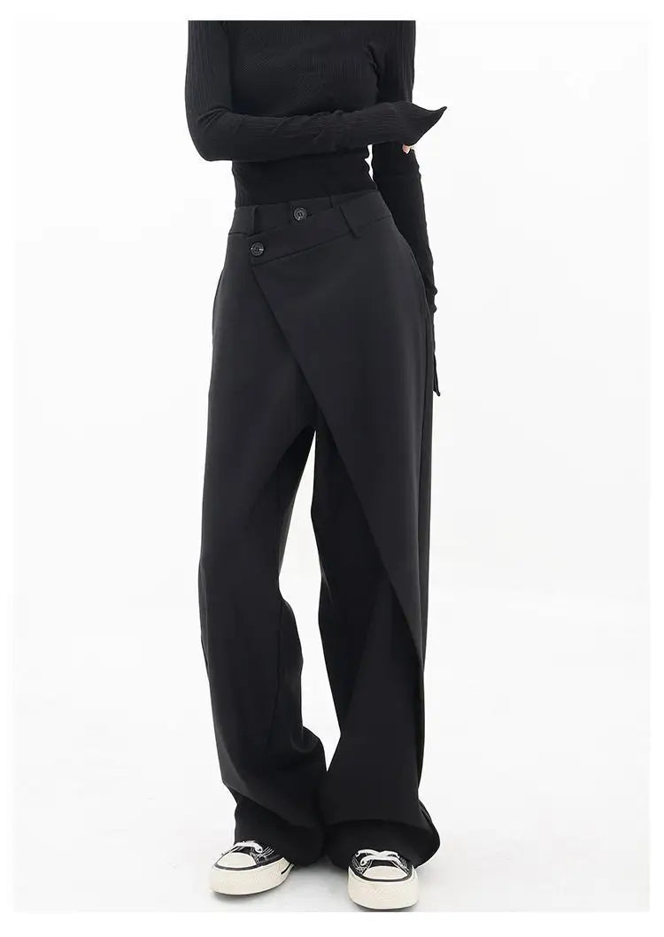 HOUZHOU Women Wide Suit Pants High Waist Gothic Japanese Style Baggy Black Trousers Irregular Straight Pants Casual Streetwear.