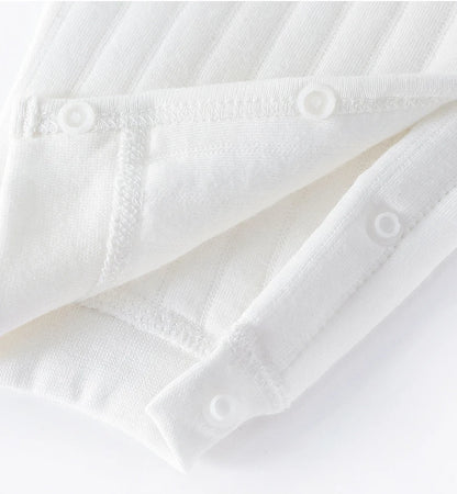 Einteiliges Outfit für Jungen und Mädchen, 100 % Baumwolle, langärmlig, Strampler für Neugeborene, solides Stricken, dünner Overall für Jahreszeiten.