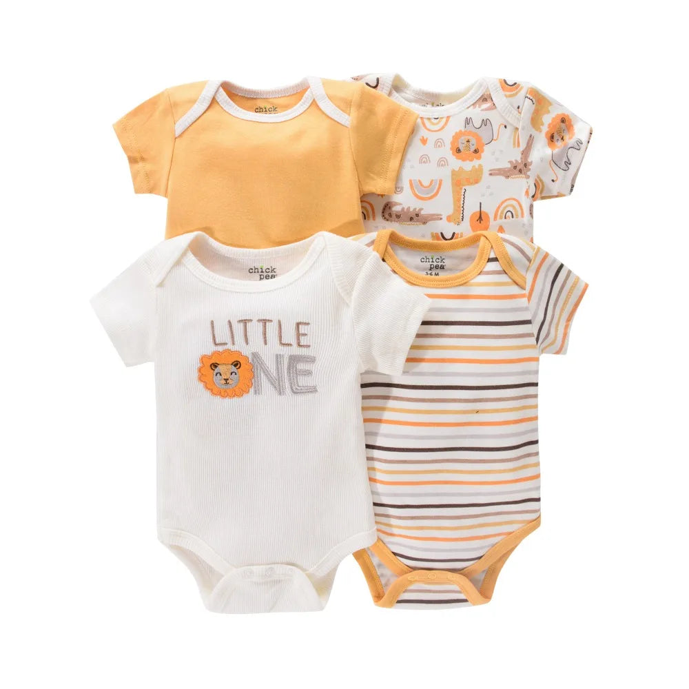 4PCS Neugeborenen Strampler Kurzarm Rundhals Cartoon Tier Blumen Drucken Body Onesies Für Baby Jungen Und Mädchen Kleidung.