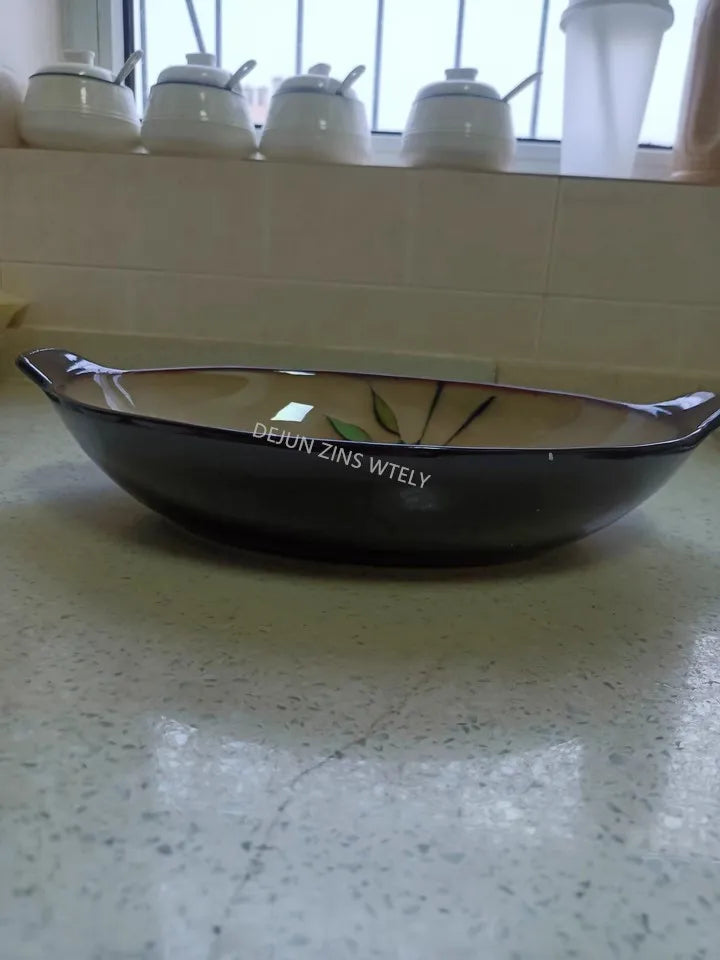 1Pc Vintage Bamboo Leaf Ceramic Bowl Salad Plate Exquisite Ceramic Cutlery Household Noodle Bowl Western Steak Cake Sushi Plate