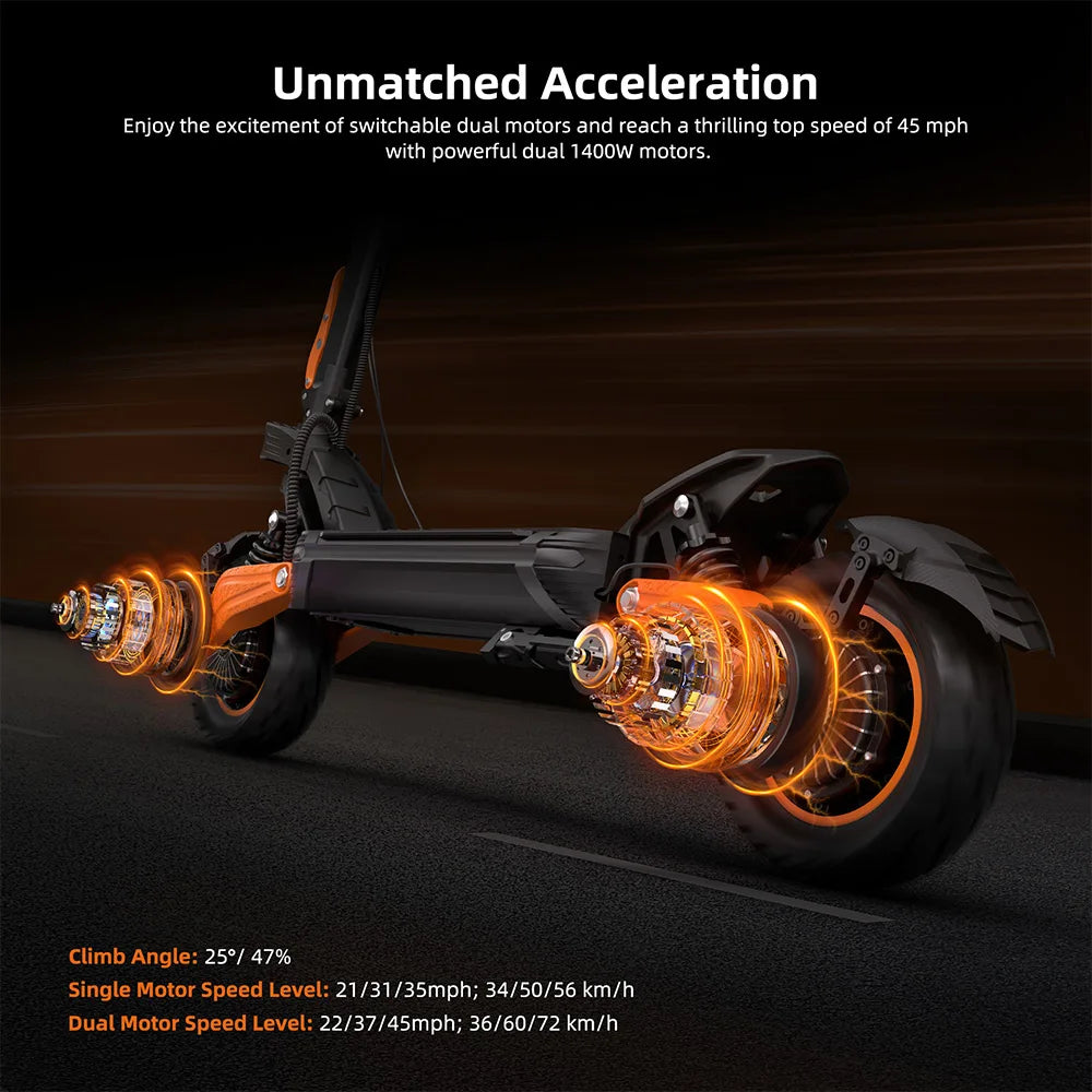 Kugoo LX10+ Electric Scooter 2*1400W Motor 60V 20.8Ah Battery 10 inch Tires 72km/h Max Speed 90km Range Hydraulic Disc Brakes.