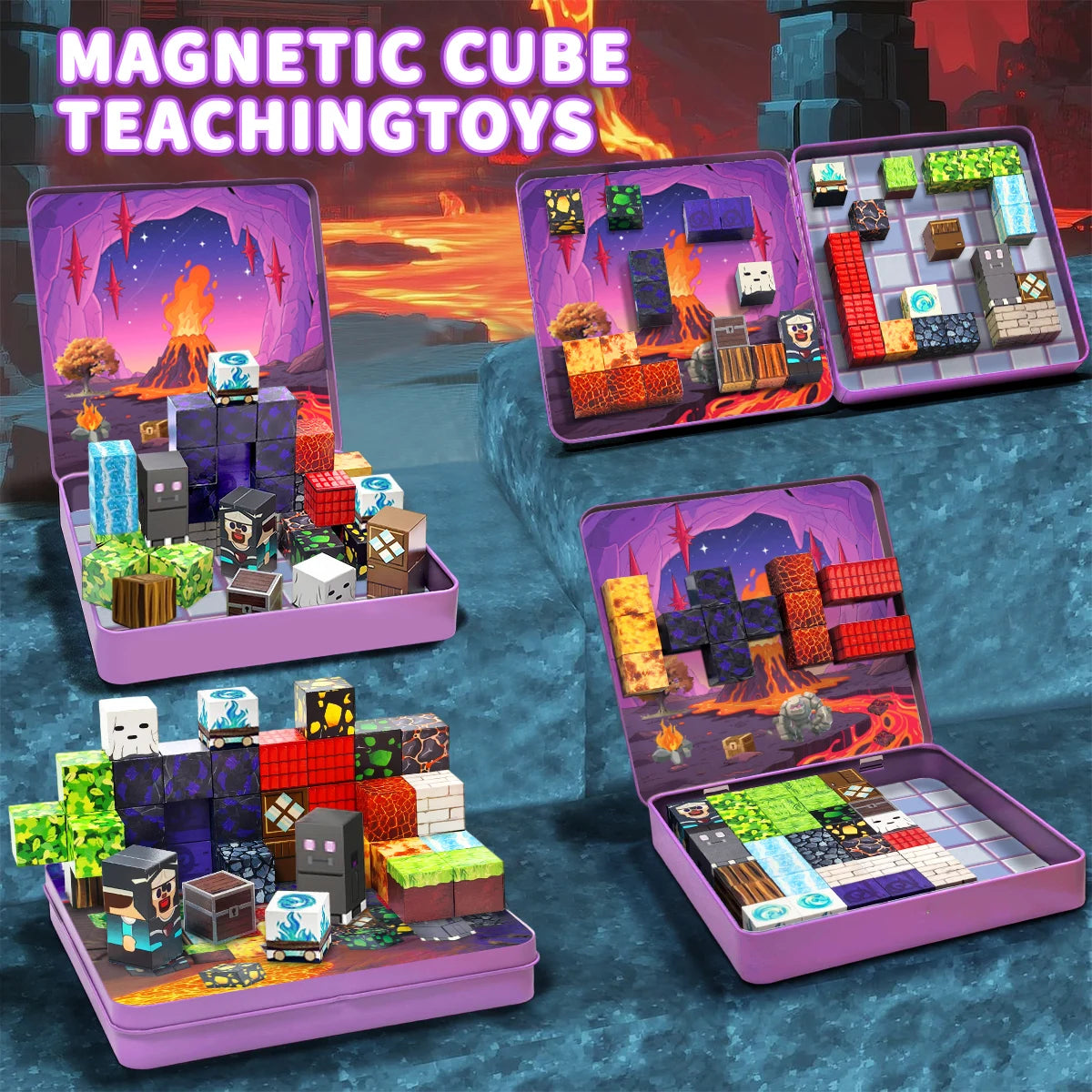 Magnetic Blocks Travel Magnet Cube Magnetic Building Blocks Toys with Portable Iron Box STEM Educational Magnet Toys for Kids.