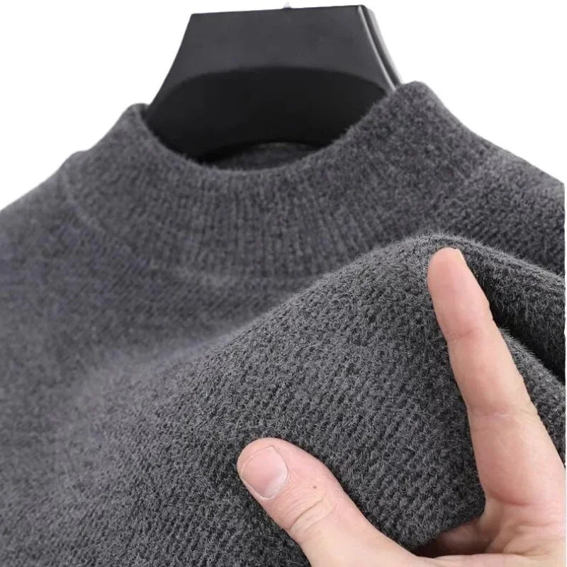 New 2025 Men's Cashmere Sweater Warm Thickened Winter Casual Solid Knitted Pullovers Mock Neck Thicker Fleece Sweater for Men