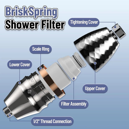 Briskspring Shower Water Filter Purifier To Remove Chlorine Heavy Metals With Time Reminder Shower Head  filter for hard water.