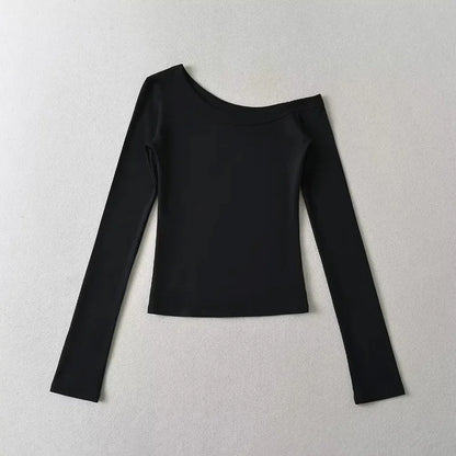 Women One Shoulder Long Sleeve Fitted Top