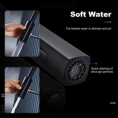 High end black brass kitchen faucet magnetic suction design 2 function single handle cold and hot dual control sink faucet