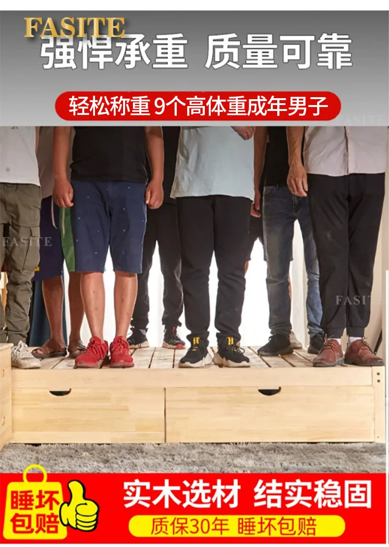 Massivholz Modernes einfaches 1,8 Meter Doppelbett Mietzimmer 1,2 Meter Einzelbett 1,5 Meter einfacher Bettrahmen