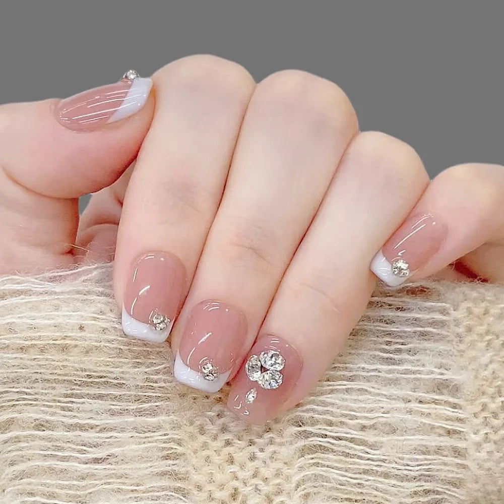 24pcs Detachable Short Press on Nails Y2k rhinestone False Nails with Glue Ballet Sweet Cool Girls Artificial False Nails Tips